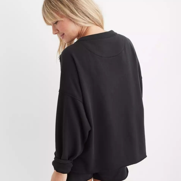 Aerie Sunday Soft Lace Up Sweatshirt True Black - Picture 4 of 5